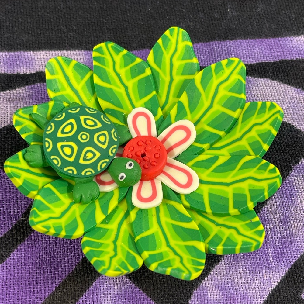 Handmade Incense Burner Turtle On Flower Shorty Stick Absolutely Adorable - Picture 2 of 7